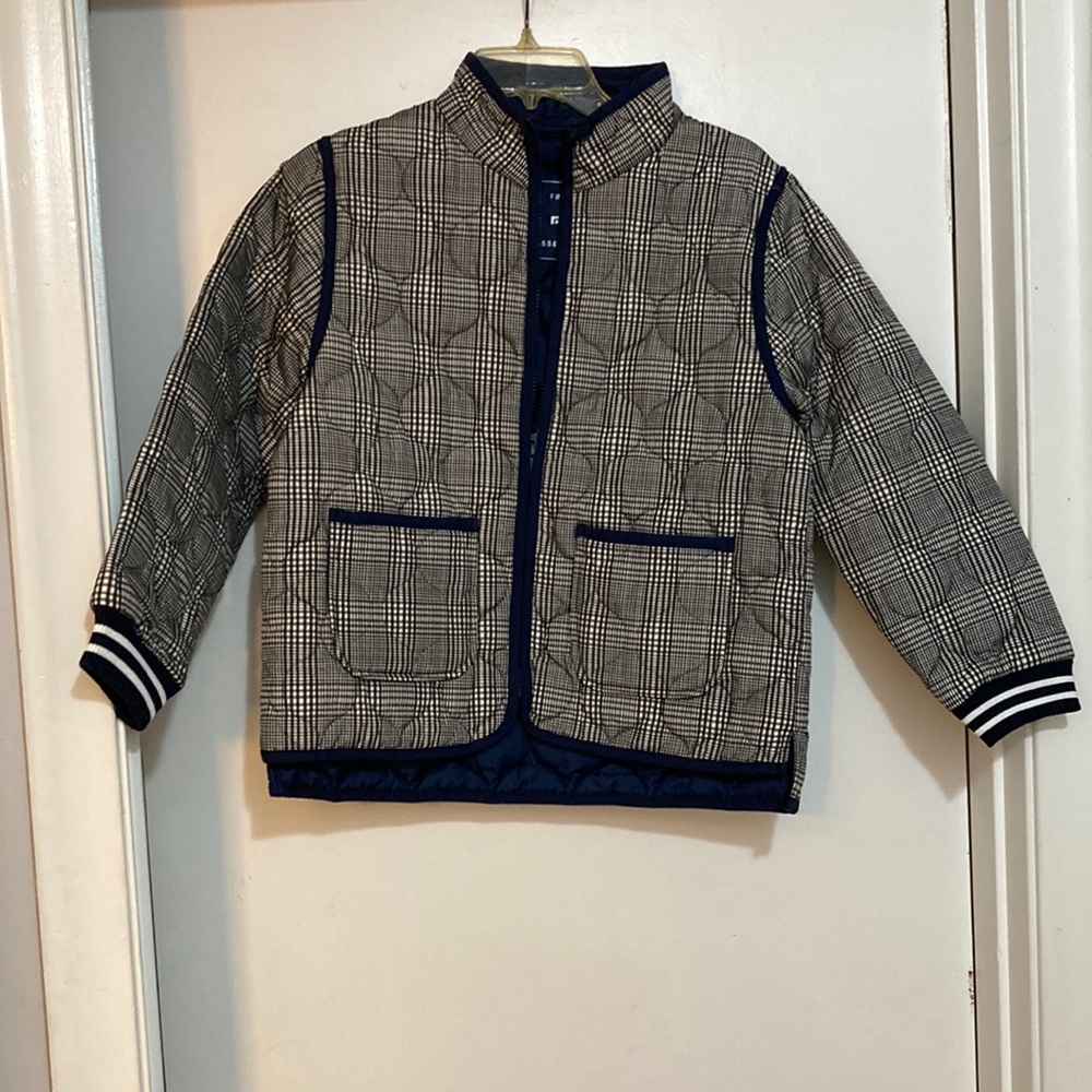 Girls Lightweight Quilted Zip Hounds Tooth w/ Navy trim